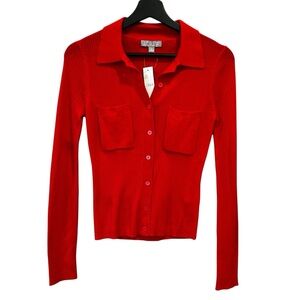 J. Crew Collared Button Up Ribbed Sweater Merino Wool Blend Cherry Red Small